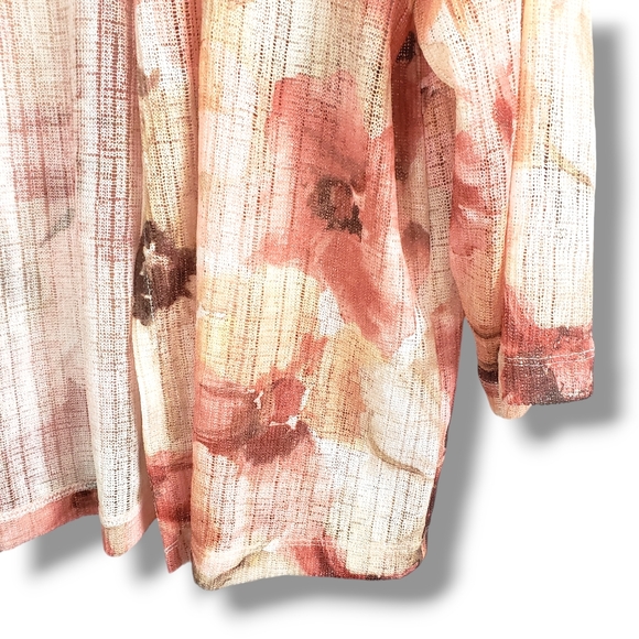 Alfred Dunner Peach and Beige Floral Print Knit Open Cardigan Size XL - Picture 4 of 8